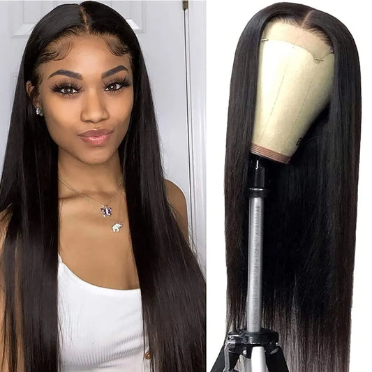 150% Natural Black 4x4 Lace Front Brazilian Remy Human Hair Silky Straight Wig