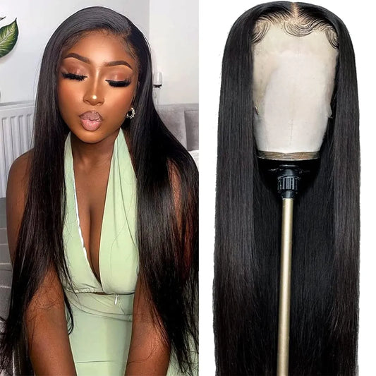 150% Natural Black 13x4 Lace Front Brazilian Remy Human Hair Silky Straight Wig