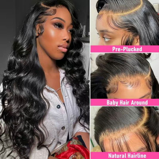 180% Natural Black 13x4 Lace Front Brazilian Remy Human Hair Body Wave Wig