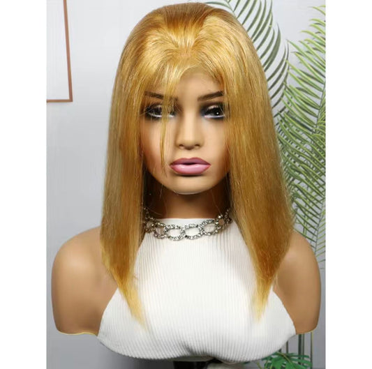 150% #27 Golden Blonde 4×4 Closure Lace Human Hair Bob Wig