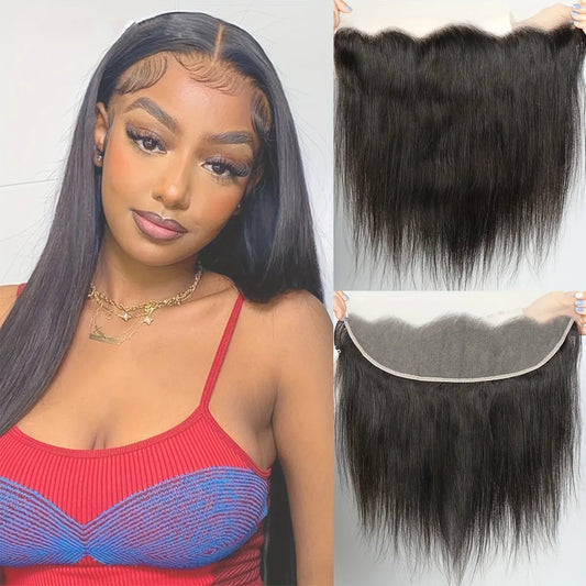 150% Natural Black 13x4 Brazilian Remy Hair Silky Straight Lace Frontal
